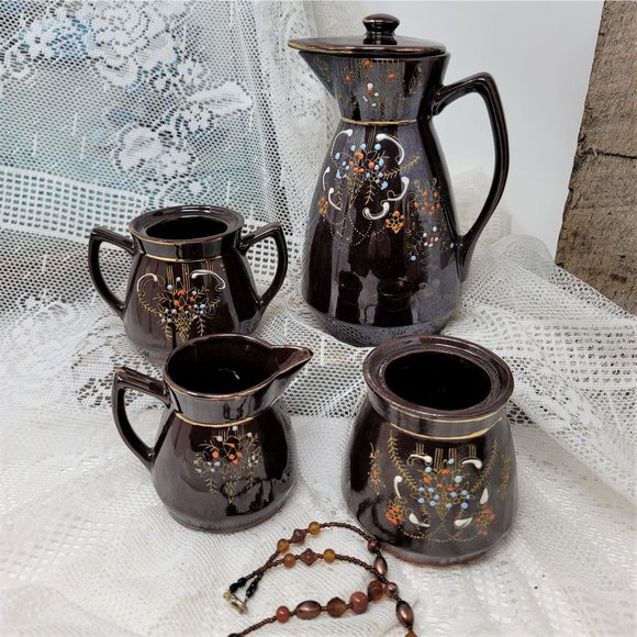 Japanese Moriage Redware Tea Set, Coffee Set Vintage - Picture 3 of 9